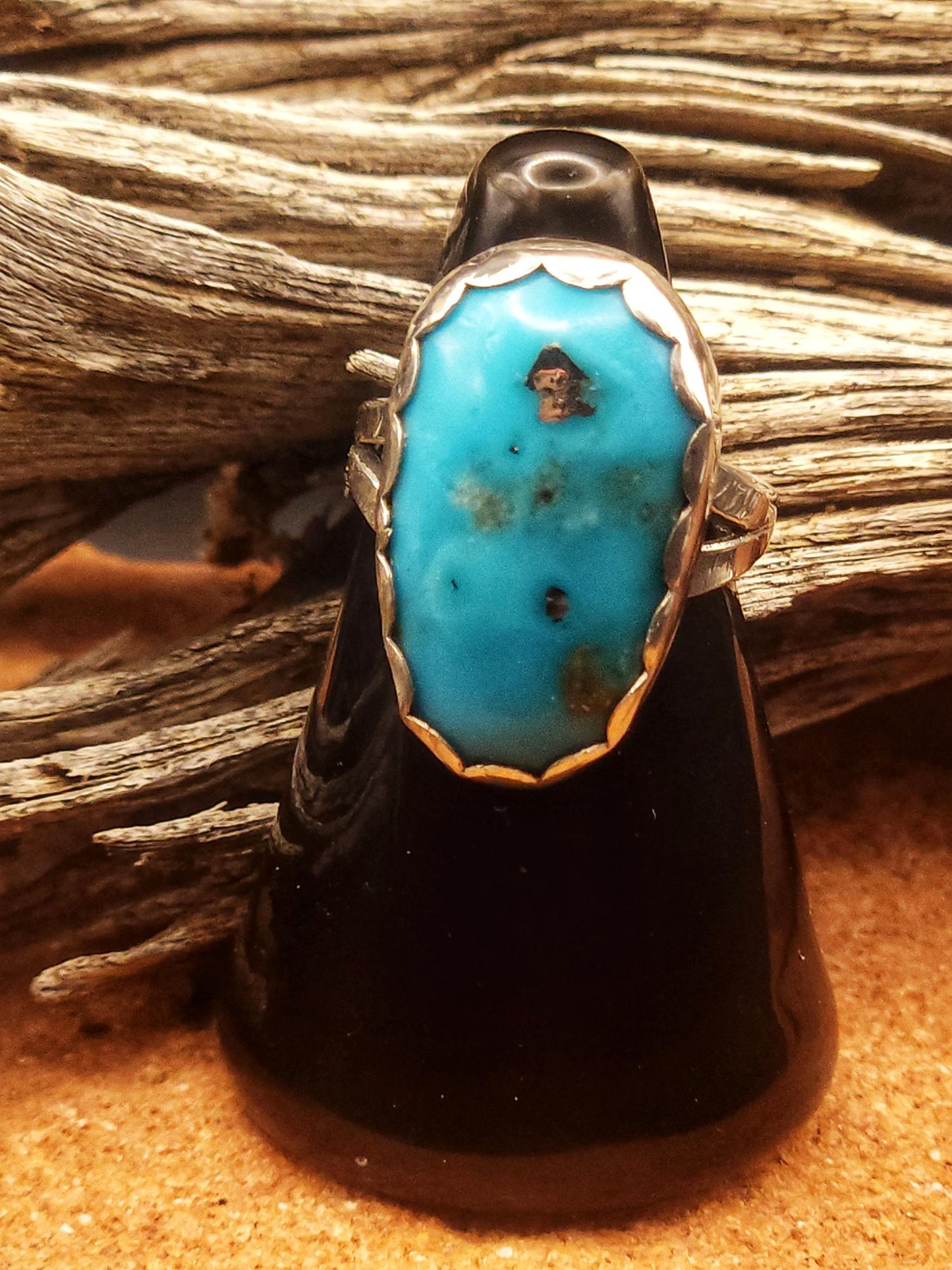 Turquoise with Silver Pyrite Ring
