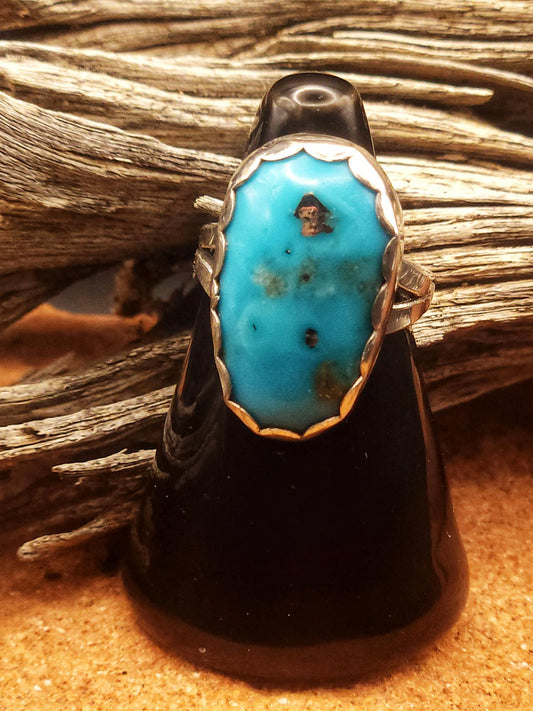 Turquoise with Silver Pyrite Ring