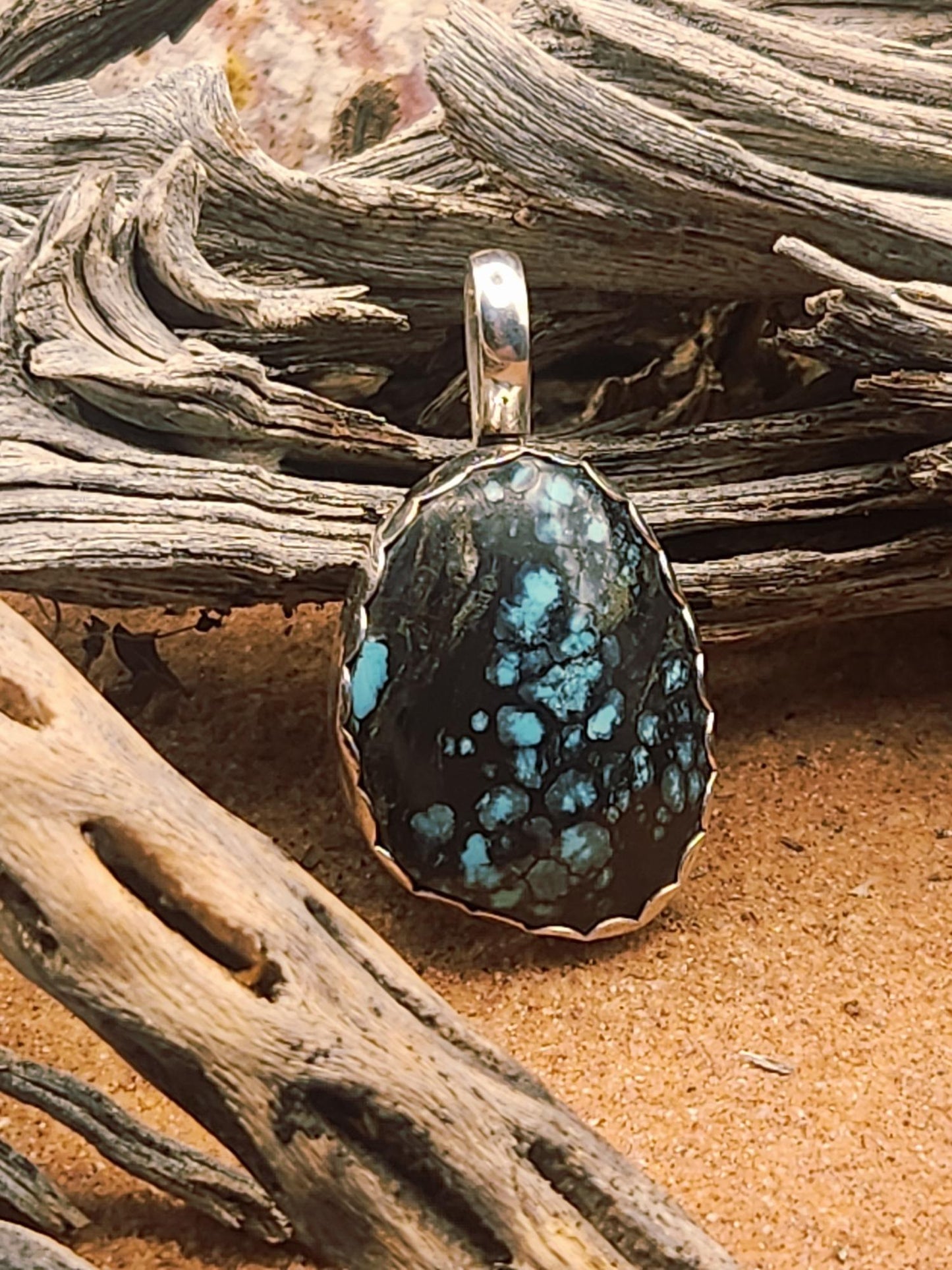 Spiderweb Turquoise Pendant