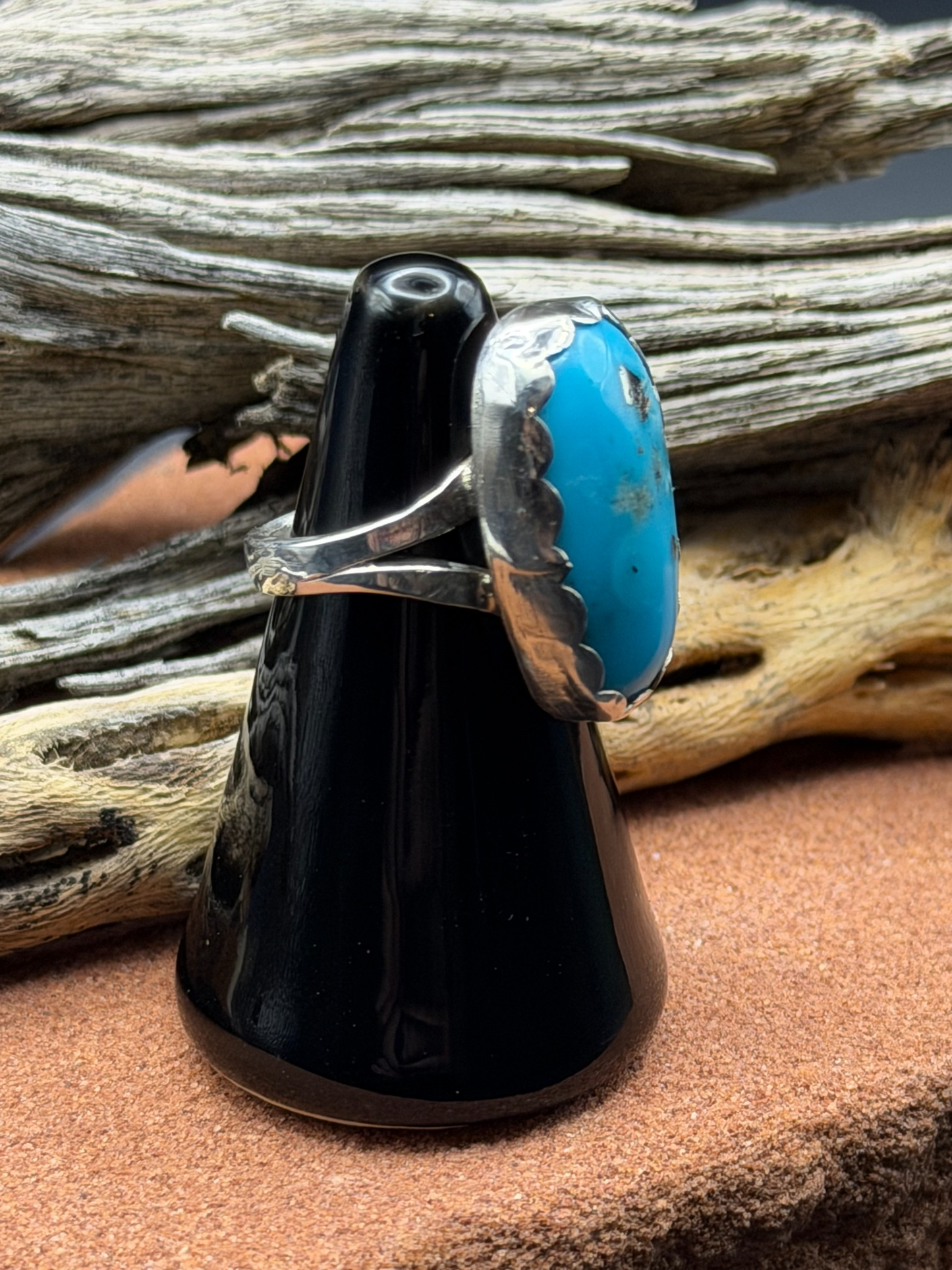 Turquoise with Silver Pyrite Ring